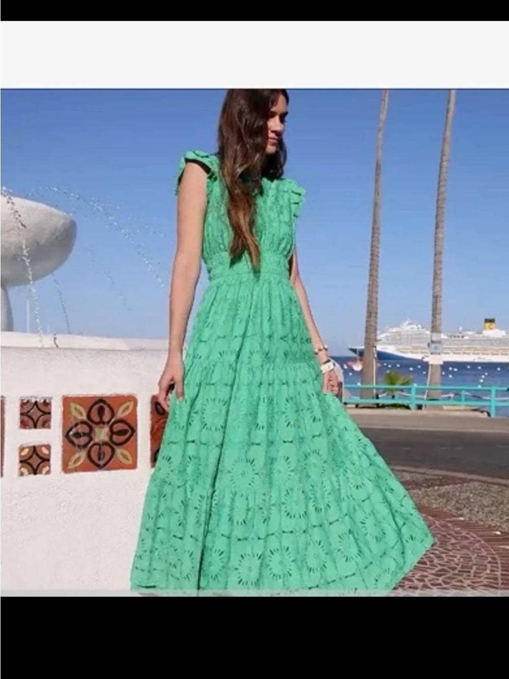 NWT PRETTYGARDEN Boho Maxi Dress Floral Lace Eyelet V-Neck In Green Size Large - Picture 5 of 12